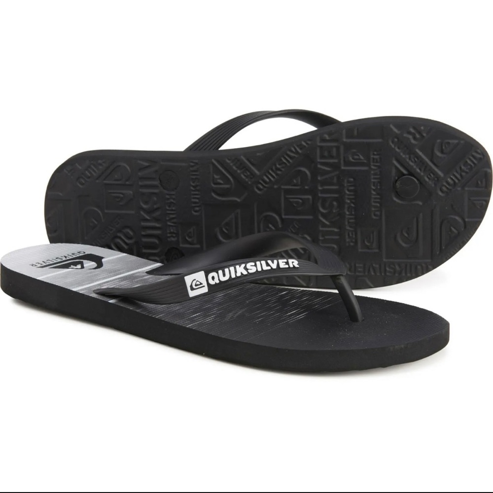 NWT Men’s QUIKSILVER Java Slab Momentum Black Gray Flip Flops Sandal